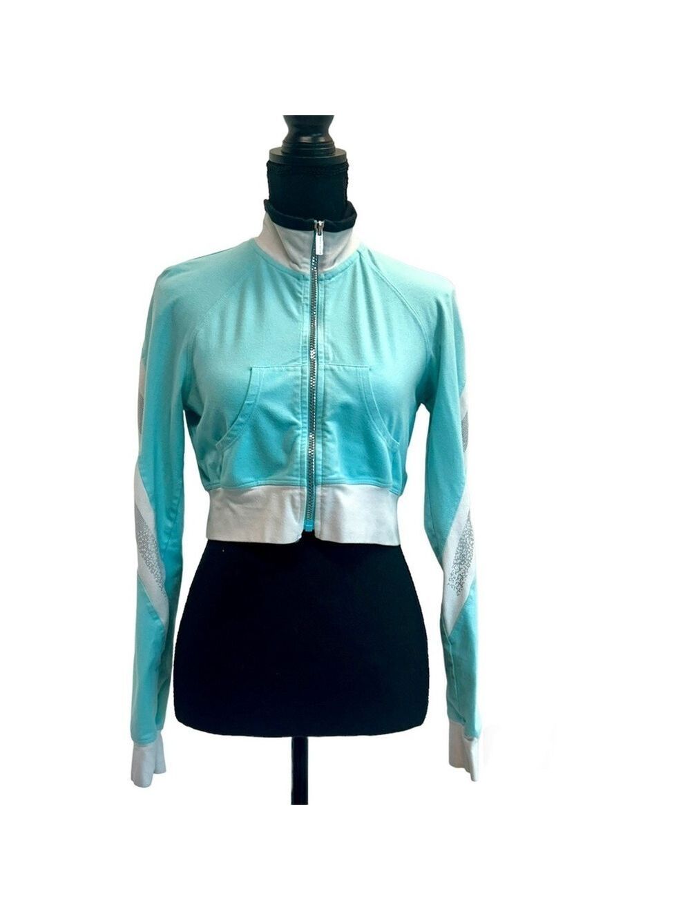 BEBE vintage blue white retro Y2K long sleeve cropped sports track jacket Sz L